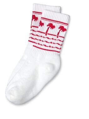 IN N OUT, NWOT KIDS DRINK CUP SOCKS, size S/M, classic crew socks in white/red.